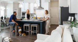 family enjoying new kitchen